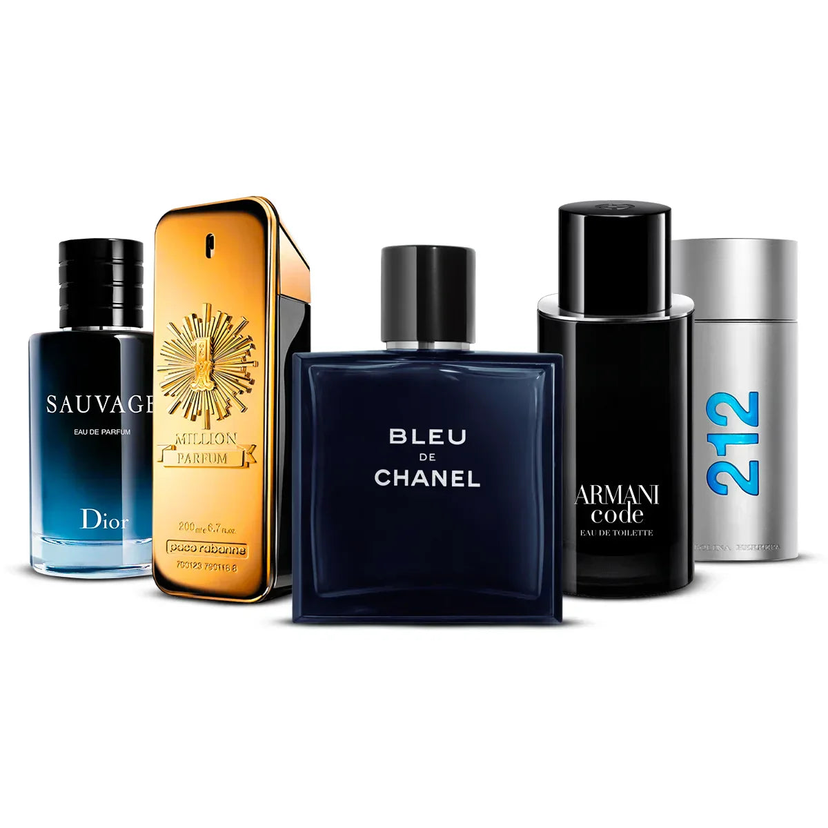 5 Perfume Set: Dior Sauvage, Paco Rabanne 1 Million Parfum, Chanel Bleu de Chanel, Armani Code & Carolina Herrera 212 Men 5×100 ml